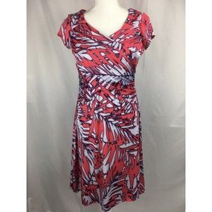 B-Slim Women’s Size SMALL Pink White Slimming Dress Ruched Faux Wrap